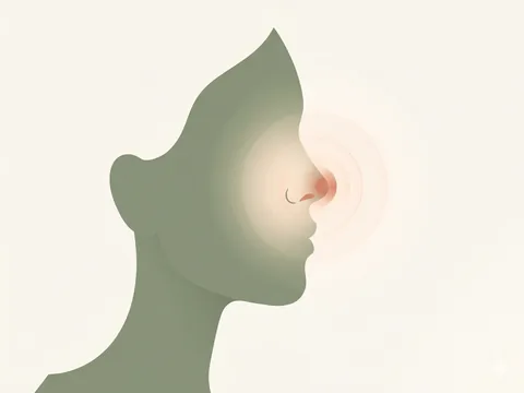측면 얼굴 실루엣과 코 주변에 부드럽게 퍼지는 따뜻한 빛의 추상 일러스트