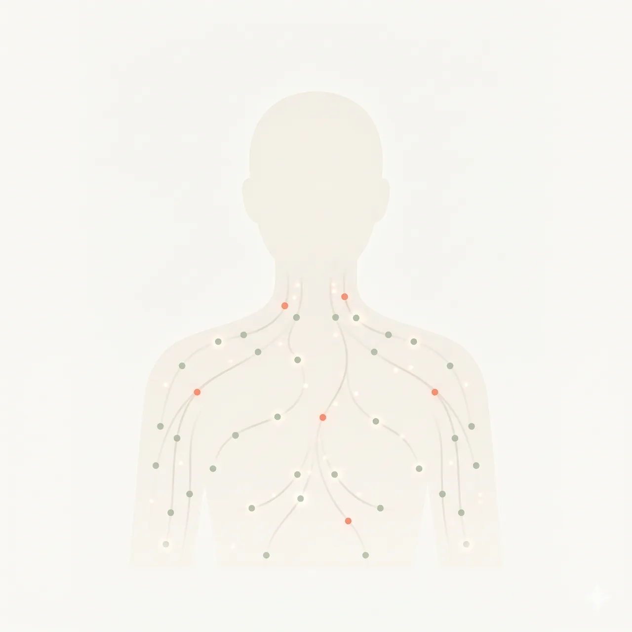 몸의 자연 흐름을 따라 흐르는 작은 빛의 추상 일러스트